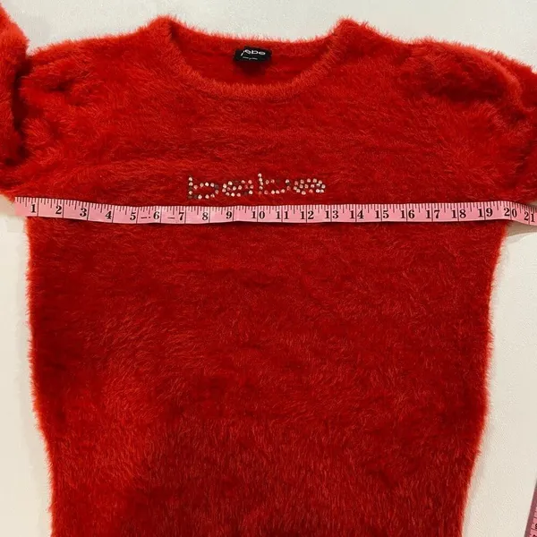 bebe Red Fuzzy Logo Sweater Size L Soft Long Sleeve Pullover - Image 4