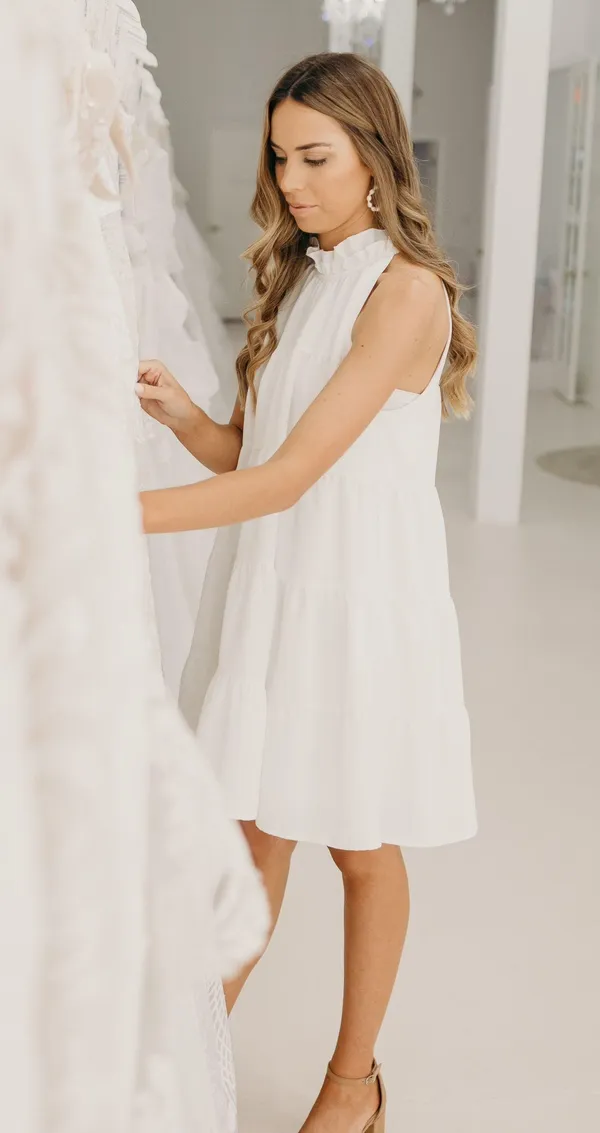 Halter Tiered Ruffle White Mini Dress - Image 6