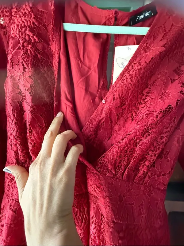 Fabletics Red Lace Long-Sleeve Romper - Image 4