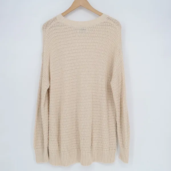 Old Navy Tunic Sweater Womens Large Beige Waffle Knit Crew Neck Long Sleeve - Image 3