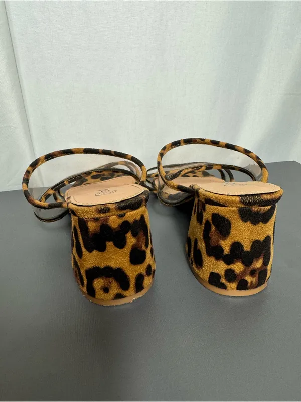 Boohoo Leopard Print Clear-Strap Slide Sandals chunky heel party size 4 - Image 5