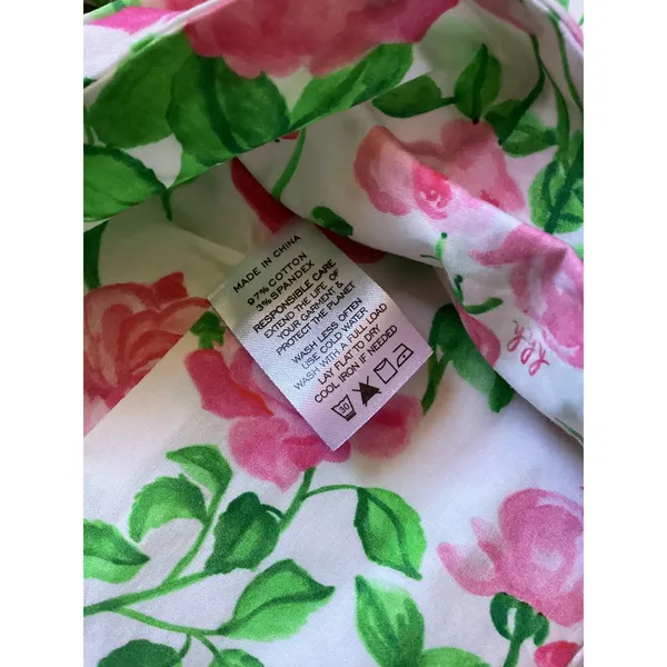 Hill House The Isabella Pink Rose Floral Puff Sleeve Smocked Crop Top XS Zip - Image 6