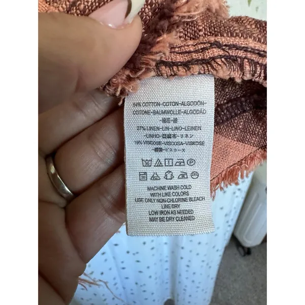 Free People We The Free Away At Sea Frayed Hem Button Down Striped Top M - Image 6
