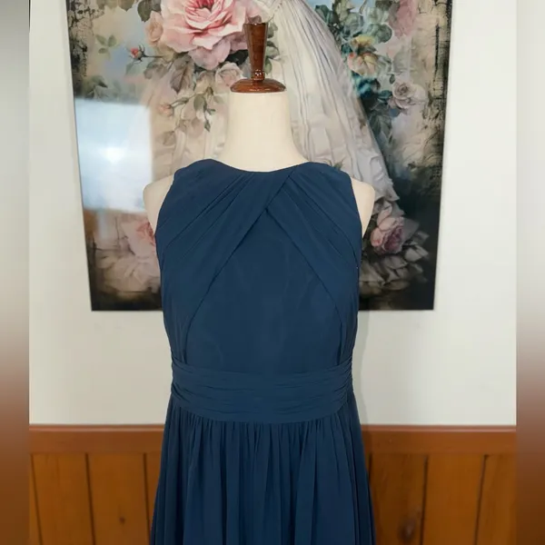 Pretty Azazie Harper Navy Chiffon Bridesmaid Gown - Image 4