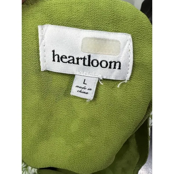Heartloom Green Floral Wrap Front Romper Puff Sleeve Pockets Large - Image 4