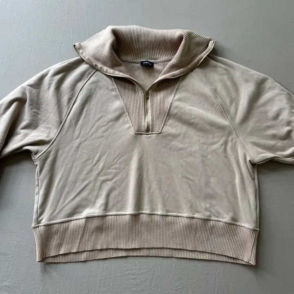 Sage Ribbed Trim Quarter Zip Sweatshirt - Image 2