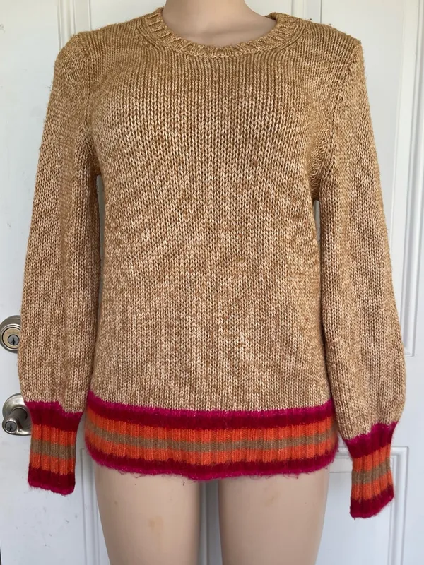 GAP Tan Crewneck Sweater with Pink & Orange Trim - Image 3