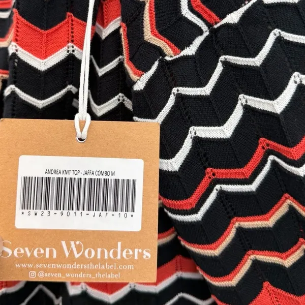 Seven Wonders‎ Andrea Knit Top Jaffa Combo Chevron Button Front Collared Size M - Image 9