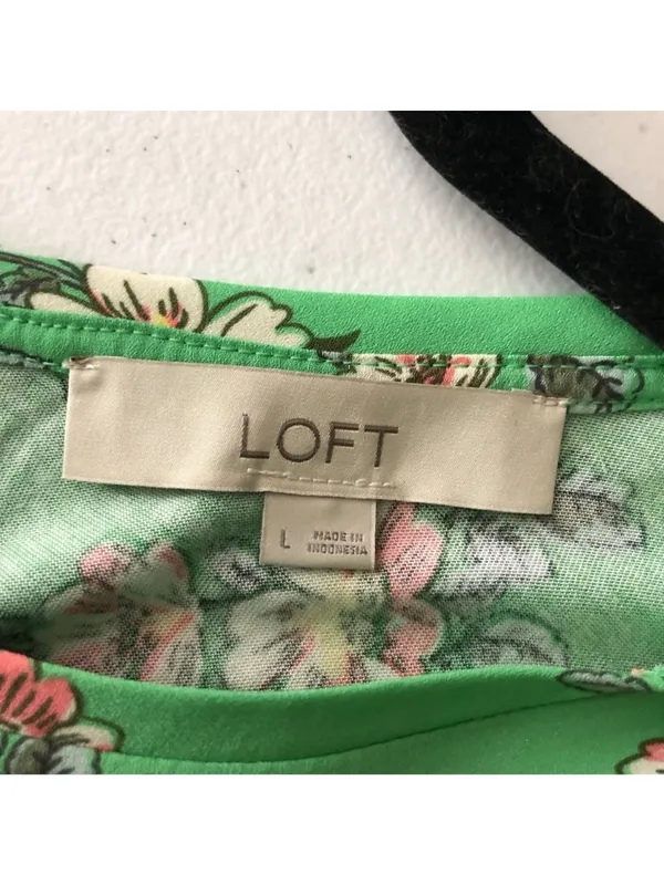 Ann Taylor Loft Floral Green Short Sleeve Blouse Lace Detail Womens Size L - Image 3