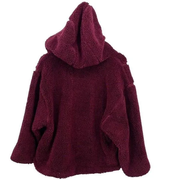 Free People Run My‎ Way Fleece Sherpa Jacket Oversized Plush Hoodie Maroon Small - Image 6
