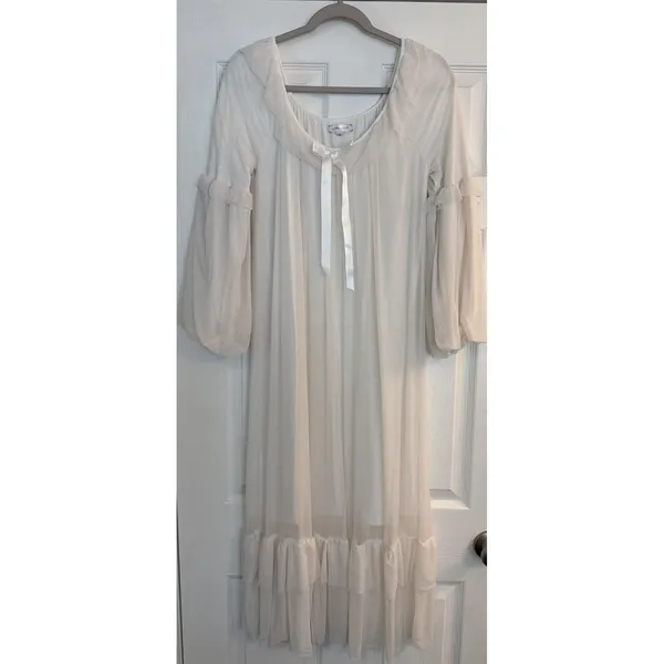 Vtg Princess Nightgown Small Bridal Peignoir White‎ Puff Sleeve Honeymoon Ruffle - Image 2