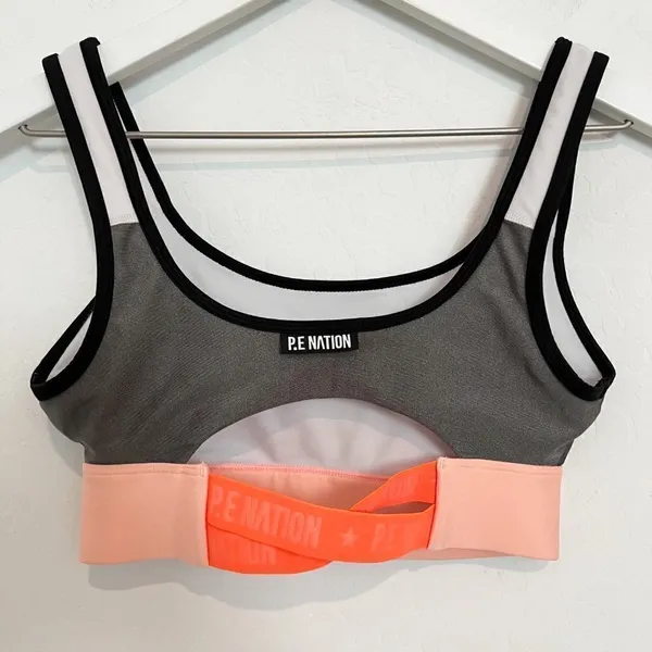 PE‎ Nation Sports Bra Size XS Multi Colorblock Criss Cross Straps Gorp Pilatates - Image 6