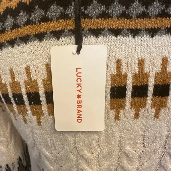 Lucky Brand Fair Isle Nordic Stripe Button Front Sweater Dress Cream NEW - Image 7