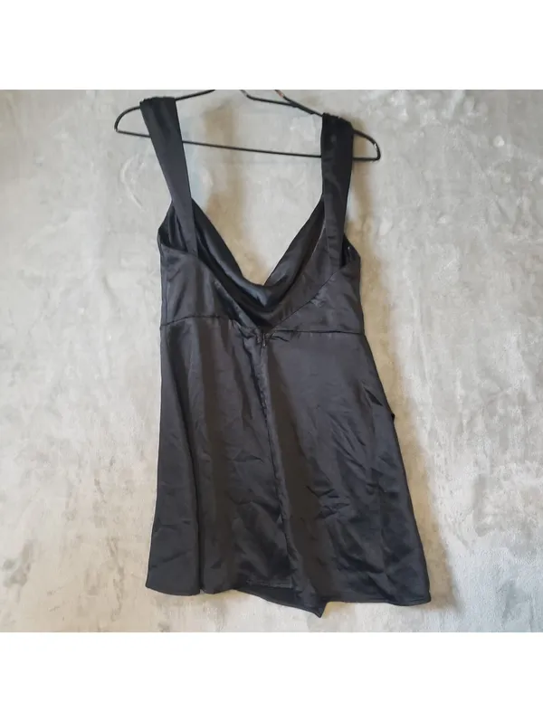 Runaway the Label Black Cowl Neck Strappy Satin Slip Mini Dress Sleeveless M - Image 2