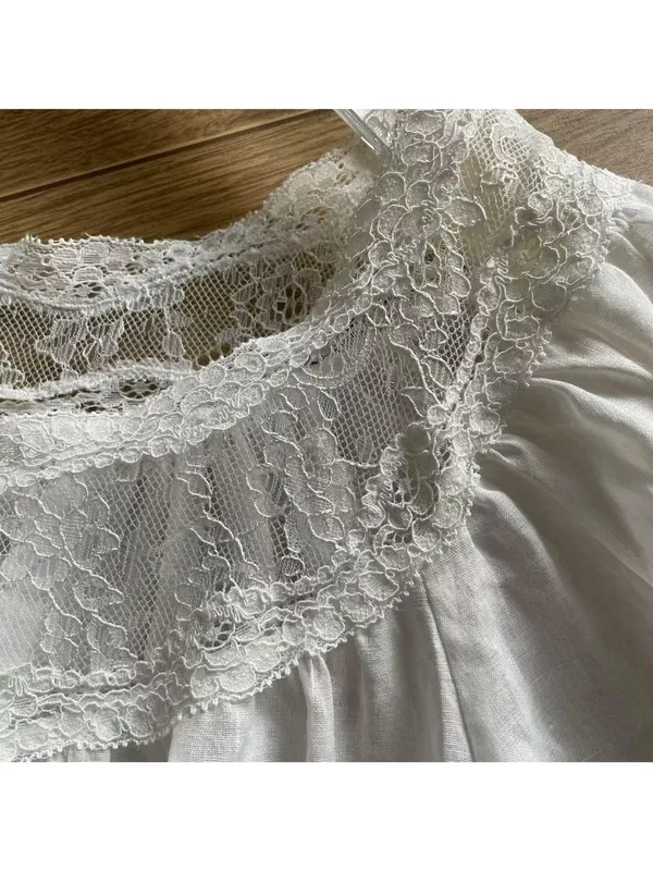 Doen Caprice Lace Trim White Peasant Blouse, S - Image 5