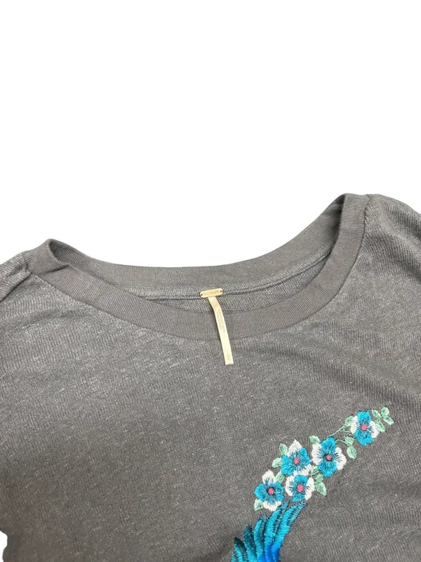 Free People wms gray black embroided art bell sleeves sweater top Sz L SKU 10779 - Image 6