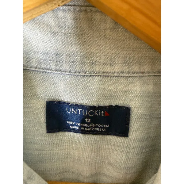 Untuckit chambray denim button down shirt‎ dress tie waist size 12 - Image 3
