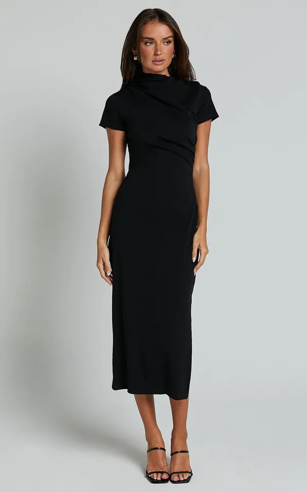 New Showpo Zayna Midi Dress Jersey Short Sleeve Dress In Black MSRP $89 - Image 2