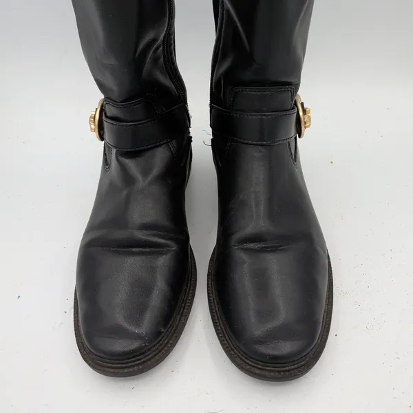 Coach Farah Tall C0625 Black Leather Riding Boots Gold Horse Carriage Womens 8B - Image 4