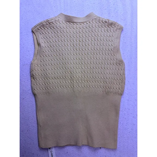 Commense Cable Knit Vest Women XS Beige Gold Button Sleeveless Layering - Image 8