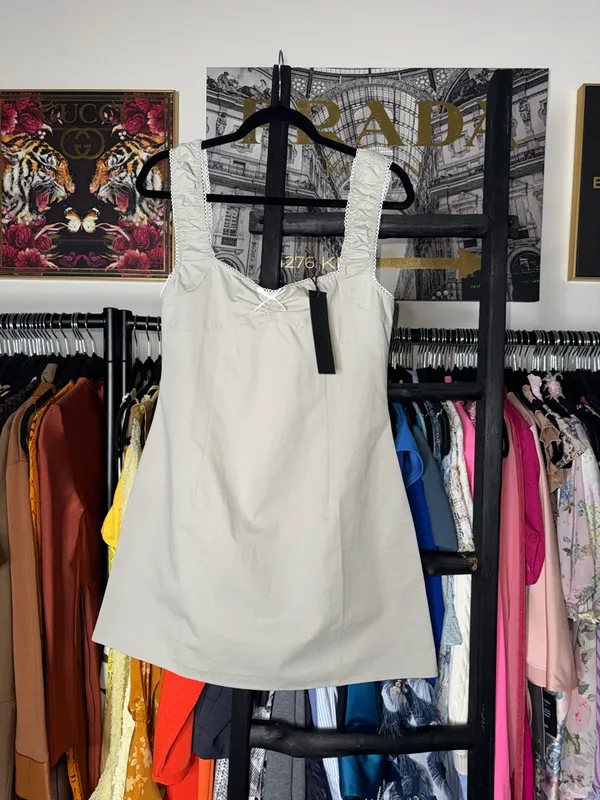 Lioness Fortune Mini Dress Cloud Cotton Square Neck Bow Detail Womens Large New - Image 7
