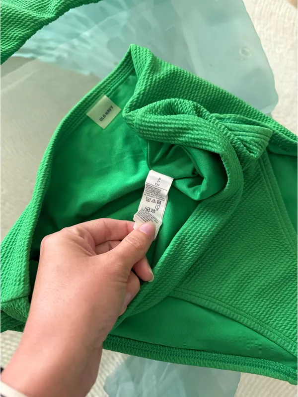 Old Navy Green Textured High-Waist Bikini Set Top M Bottom S - Image 2