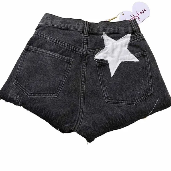 Black Distressed Denim Cut Off Short‎ Embellished W/Stars Patriotic NWT 24 - Image 4