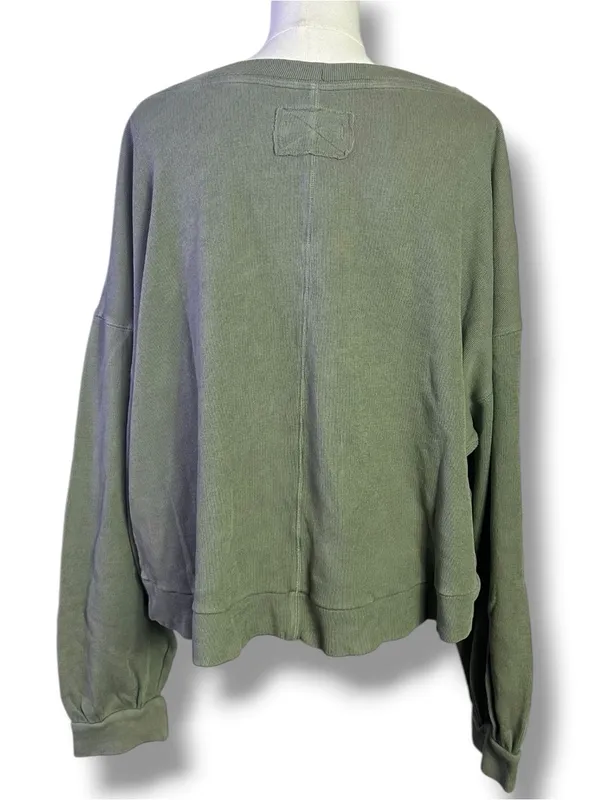 Free People Oversized Comfort Zone V Neck Pullover Sweatshirt Basil Medium NWT - Image 8