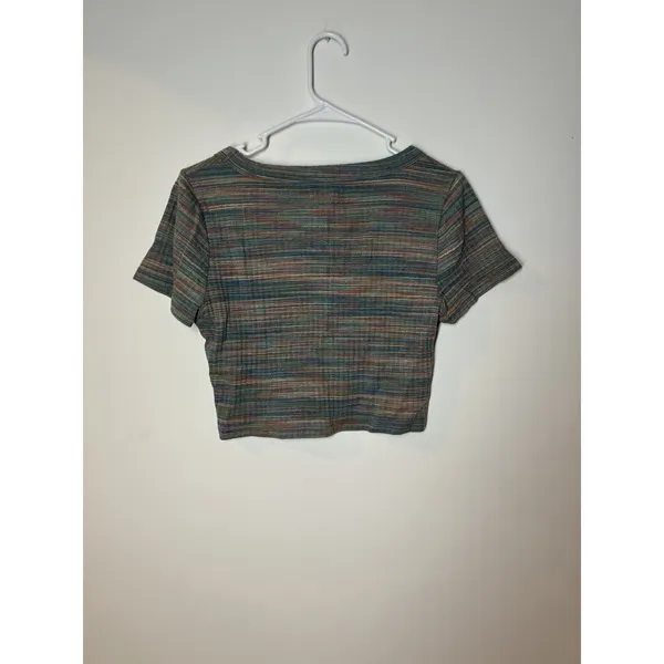 Madewell Multicolor Short Sleeve Space-Dye Brightside Rib V-Neck Crop Tee Sz M - Image 3