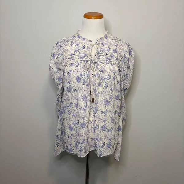 Anthropologie Bishop+Young Floral Sydney Blouse Front Ties Flowy Peasant‎ Top XS - Image 2