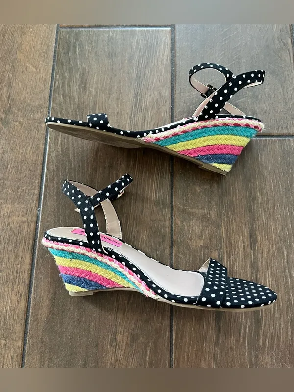 Betsey Johnson Polka Dot Rainbow Espadrille Wedge Open Toe Sandal size 6 - Image 2