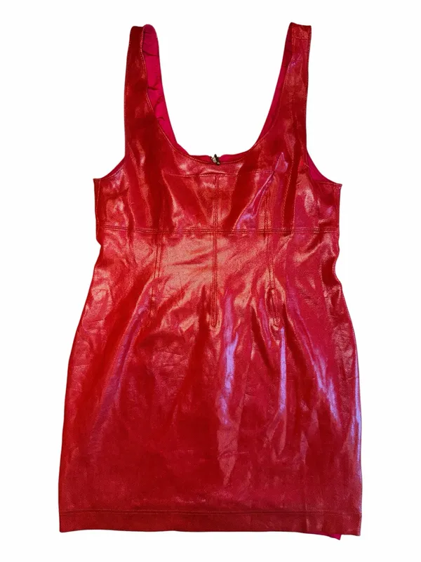 Nasty Gal Shimmering Red Faux-Leather Scoop Mini Dress - Image 2