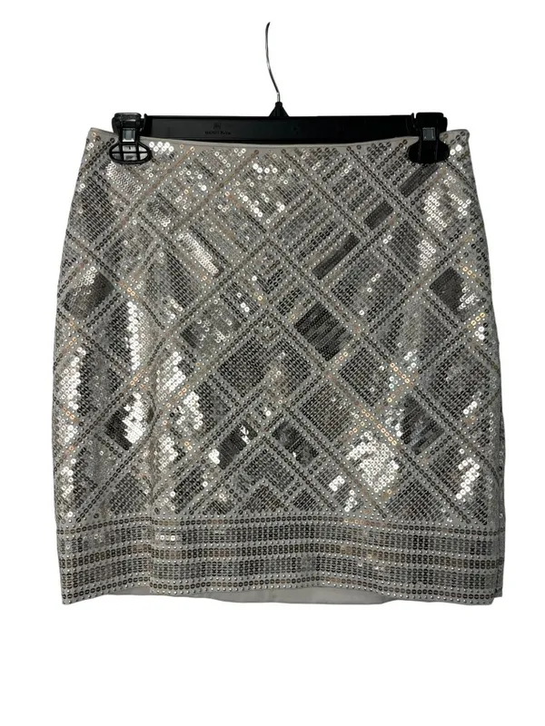 White House Black Market Metallic Sequin Diamond Skirt Womens 6 EUC Tan Gold - Image 2