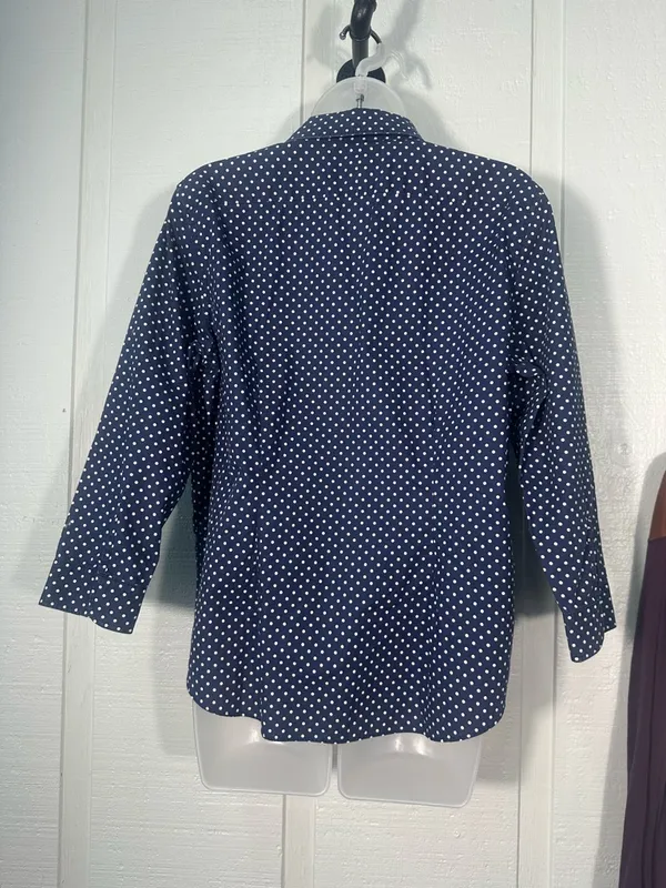 Lauren Ralph Lauren Blue and White Polka Dot Top Size Large EUC - Image 7