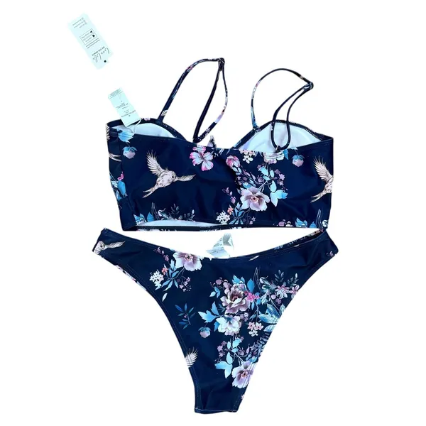 Cupshe Floral Print Tie Front Swimsuit Two Piece‎ Bathing Suit Medium - Image 7