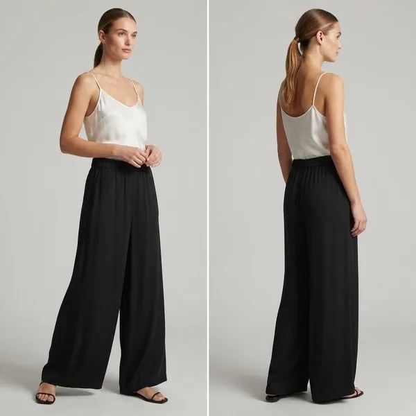 Halogen Black Wide Leg Trousers Pants Women Size Large 100% Viscose Flowy - Image 2