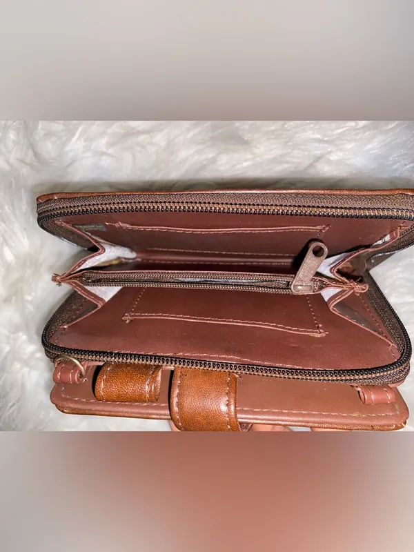 Brown Woven Leather Wallet with Tassel Accent - Image 4