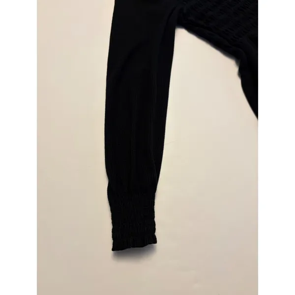 Altar'd State Peplum Top Womens Medium Black Smocked Waffle Knit Long Sleeve - Image 4