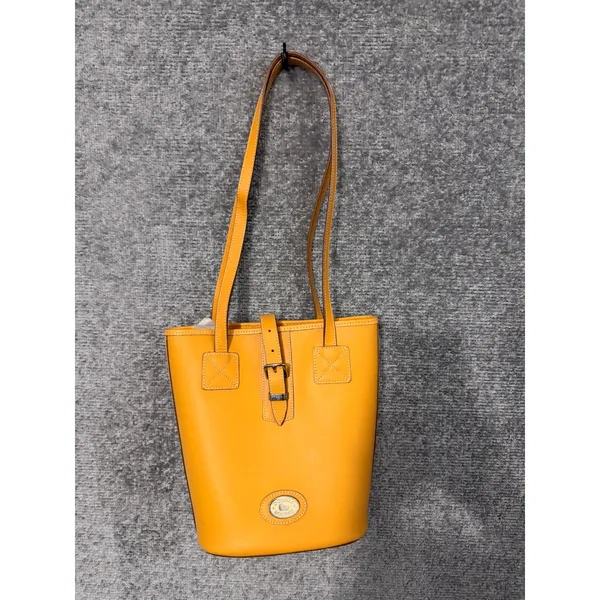 Dooney & Bourke Womens Bucket Bag Medium Yellow Leather Vintage Shoulder Tote - Image 2