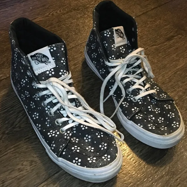 Vans Black Dot Daisy Print Lace Up High Top Sneakers Women’s Size 7 - Image 2