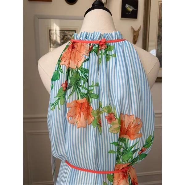 Chetta B NWT Be by Chetta Floral Stripe Maxi Dress High Neck $90 XL - Image 5