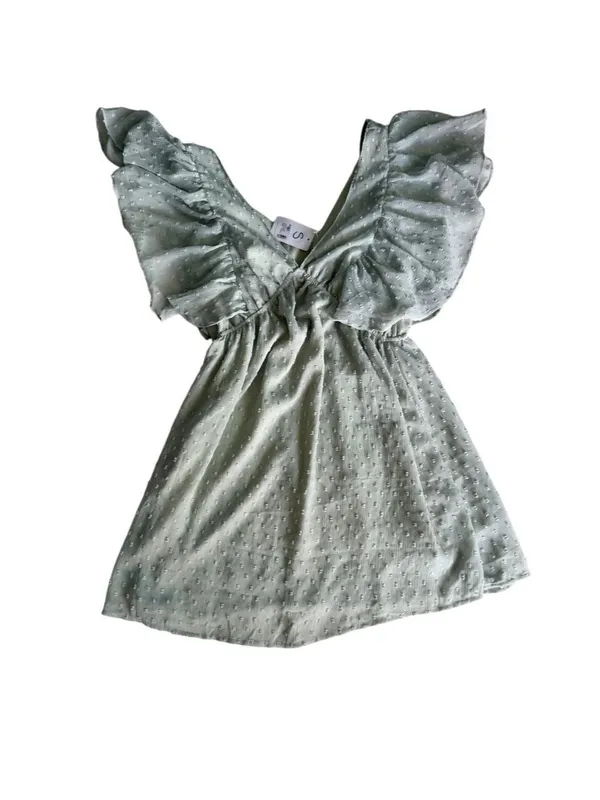 Sage Green Swiss Dot Babydoll Mini Dress - Size S - NWT - Image 2
