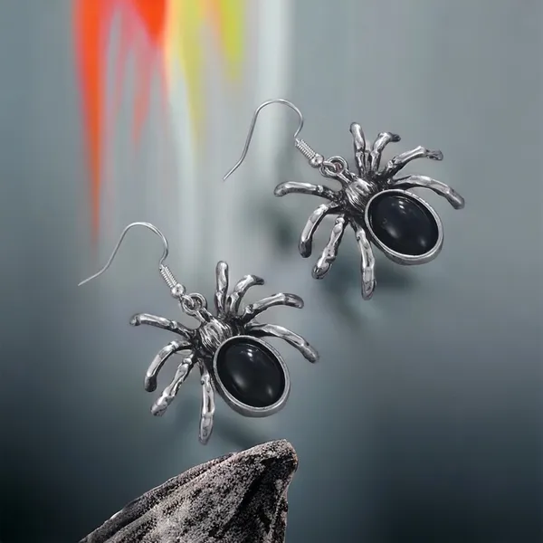 1 Pair Of Gothic Style Drop Earrings Horror Spider‎ Design - Image 6