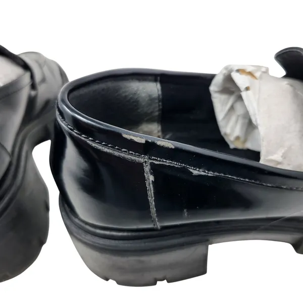 Crown Vintage Black Faux Leather Slip On Sage Chunky Penny Loafers Size 7.5M - Image 9