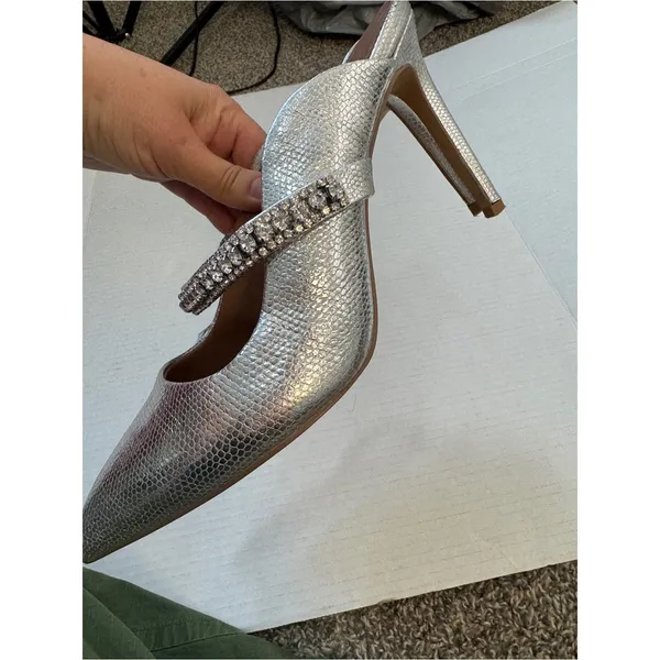 Kurt Geiger London Silver Rhinestone Studded Stiletto Heels Womens 9 Glam Formal - Image 6