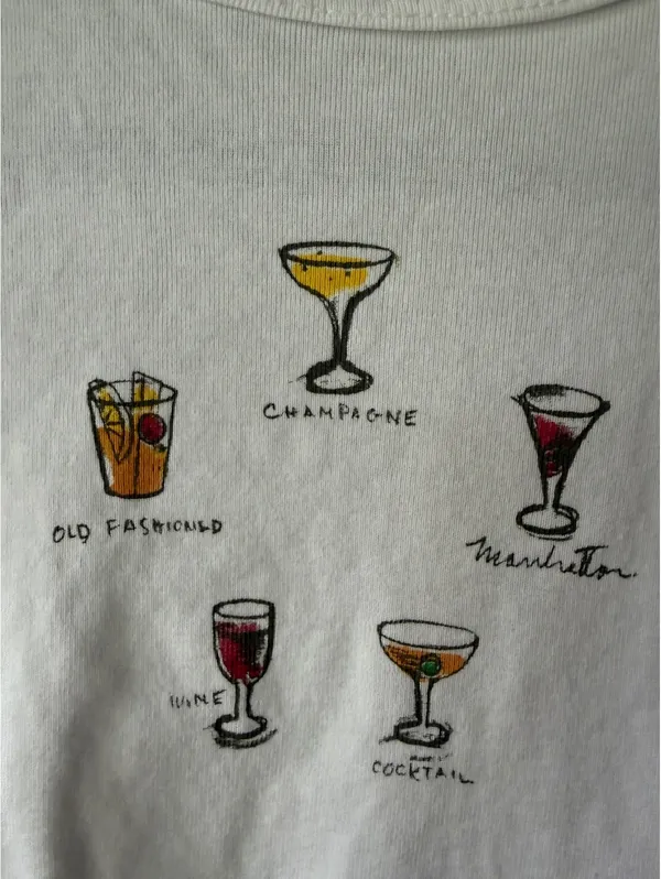 PS/LA White Cotton Crop T-Shirt with Cocktail Glass Print, Size M - Image 4