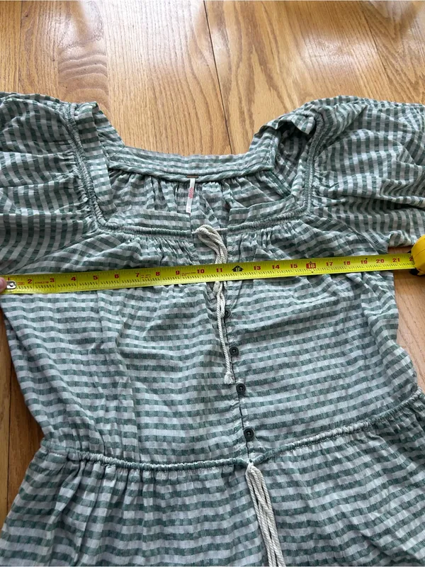 Free People County Line Romper Green Combo XS Oversized Square Neck Gingham Boho - Image 6