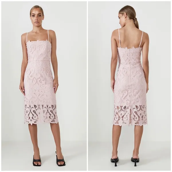 REVOLVE Bardot Lina Lace Sheath Dress NWT Size 8 Rose Pink Midi - Image 2