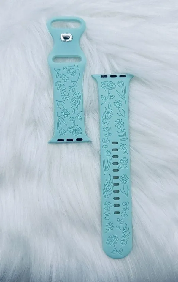 New Cyan Floral Design Apple Watch Bands 42mm 44mm 45mm 49mm - Image 4