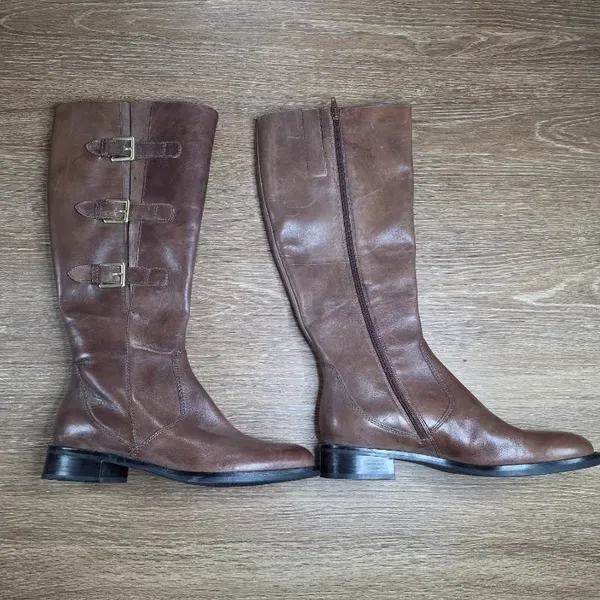 ECCO Hobart 25MM Riding Boots Women's 40 9-9.5 Brown Leather Knee High Buckle - Image 5